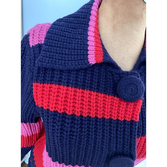 Marc Jacobs Sz S Stripe Cardigan Pink Wool Vintage Preppy Geek Chic Y2K Whimsy - Picture 4 of 15